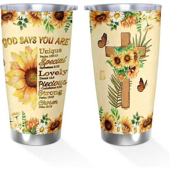 Christian Gifts for Women Tumbler, 20 Oz Christian Stainless Steel Insulated Tumblers, Sunflower Coffee Tumbler Religious Gifts, Travel Coffee Mug Inspirational Gifts for Christian Women