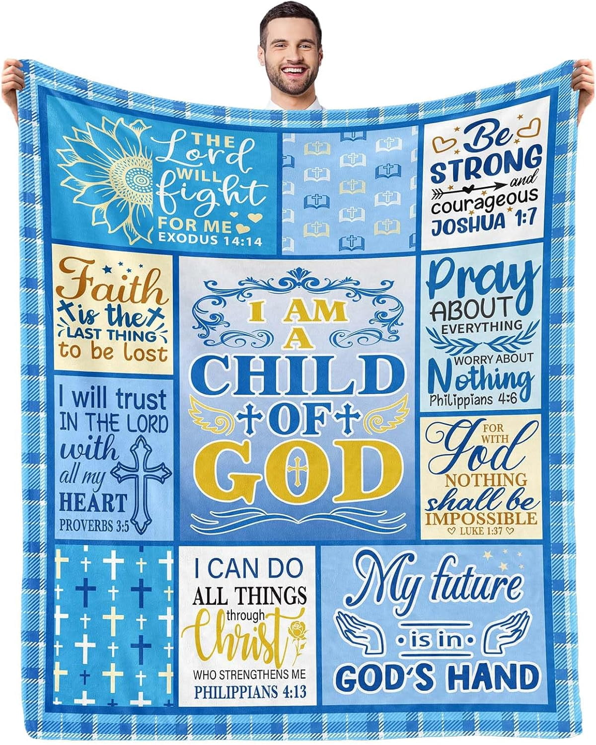 Christian Gifts for Men, I Am a Child of God Blankets 60"x50", Christmas Inspirational Catholic Religious Gift, Baptism Confirmation Gifts for Boys