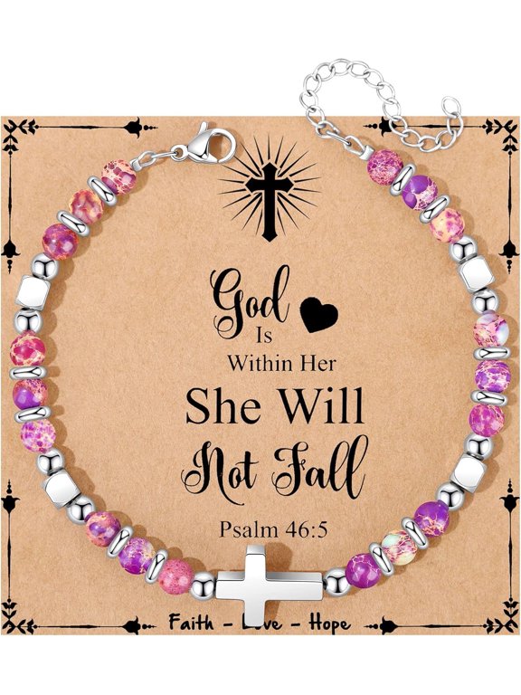 Christian Gifts for Women Cross Bracelet Faith Easter Catholic Religious Christian Jewelry, Meaningful Baptism Communion Natural Beads Bracelets
