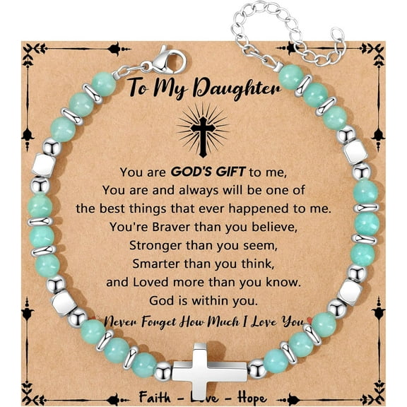 Christian Gifts for Women Cross Bracelet Faith Easter Catholic Religious Christian Jewelry, Meaningful Baptism Communion Natural Beads Bracelets