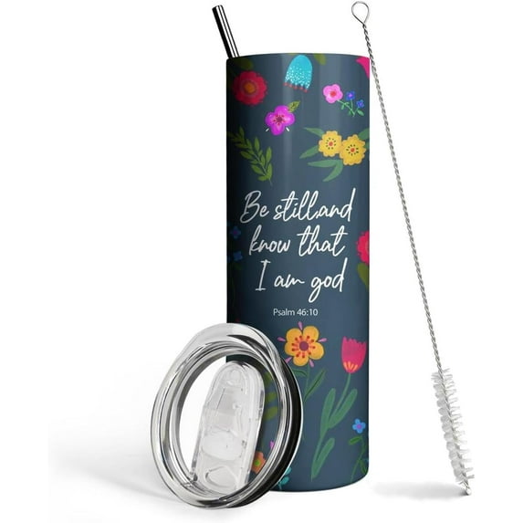 Christian Gifts for Women Faith,Christian Tumbler Mug Cup With Lid and Straw Stainless Steel Double Vacuum Insulated,Psalm 46:10