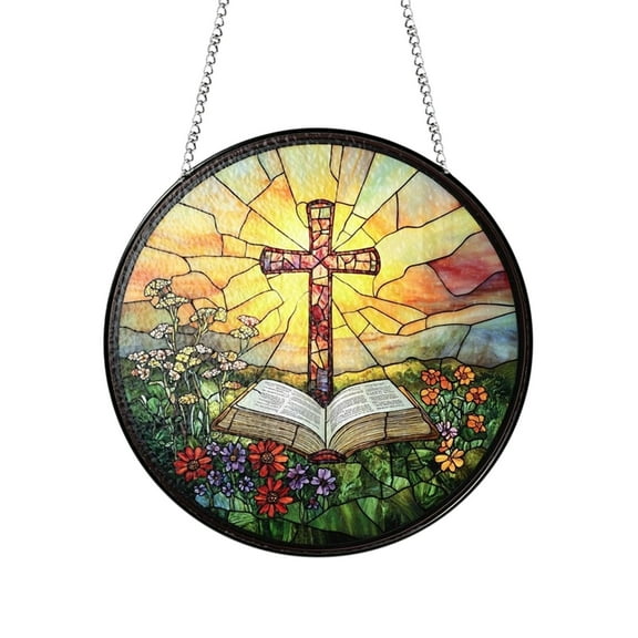 Christian Gifts for Women Flower Suncatcher Faux Stained Glass Window Hanging Christ Wall Art Religious Bible Verse Gift