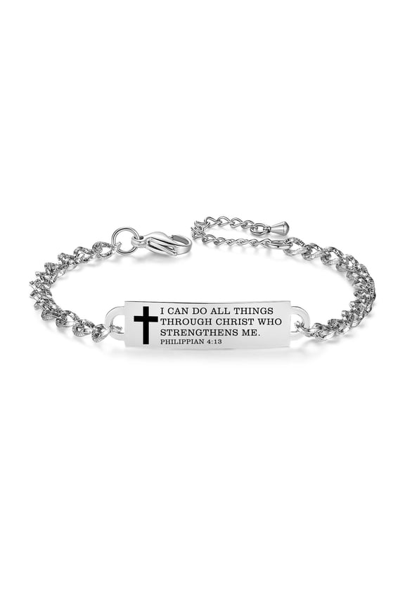 Inspirational Quote ID Bracelet Engraved Bible Verse Adjustable 6.5-8 inches