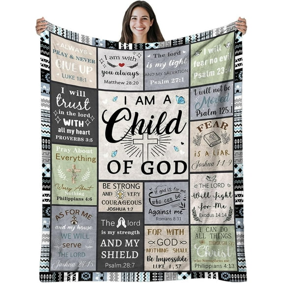 Christian Gifts for Women & Men: Faith-Based Bible Verse Blanket, 'I Am a Child of God' Throw, 60"X80" Flannel