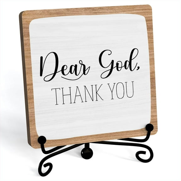 Christian God Home Decor Wooden Plaque 5x5 Inch, Shelf Decorations for Living Room Table Farmhouse Entryway, Boho Office Desk Sign with Metal Stand, Brown