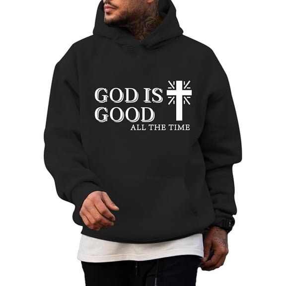 Christian God Hoodies For Men Jesus Religious Cross Graphic Hoodie, Casual Long Sleeve Sweater