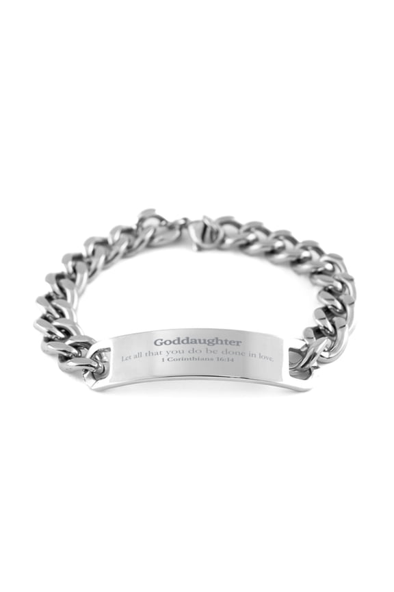 Christian Goddaughter Gifts, Let all that you do be done in love, Bible Verse Scripture Cuban Chain Stainless Steel Bracelet, Baptism Confirmation Gifts for Goddaughter
