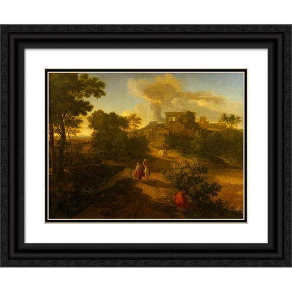 Christian Gottlieb Schick 18x15 Black Ornate Wood Framed Double Matted Museum Art Print Titled - Heroic Landscape, with Hagar and Ishmael (1809-1810)