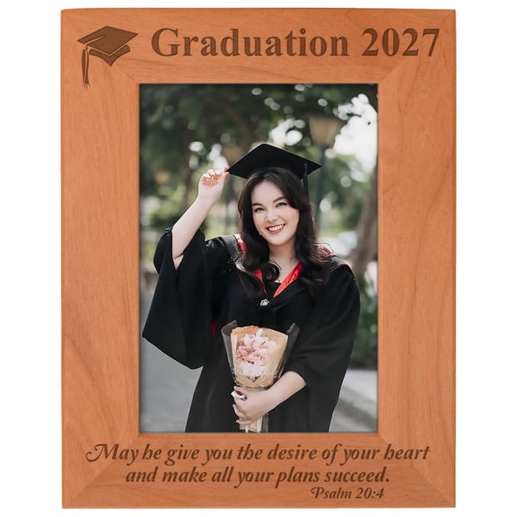 ThisWear Christian Graduation 2027 May He Make All Your Plans Succeed Christian Gifts for Grad Natural Wood Laser Engraved Portrait 5x7 Photo Frame
