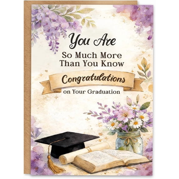 Christian Graduation Card for Her, Religious Graduation Card, Inspirational Congrats Card for Daughter, Granddaughter, Sister or Friend, with Kraft Envelope and Gold Seal Sticker