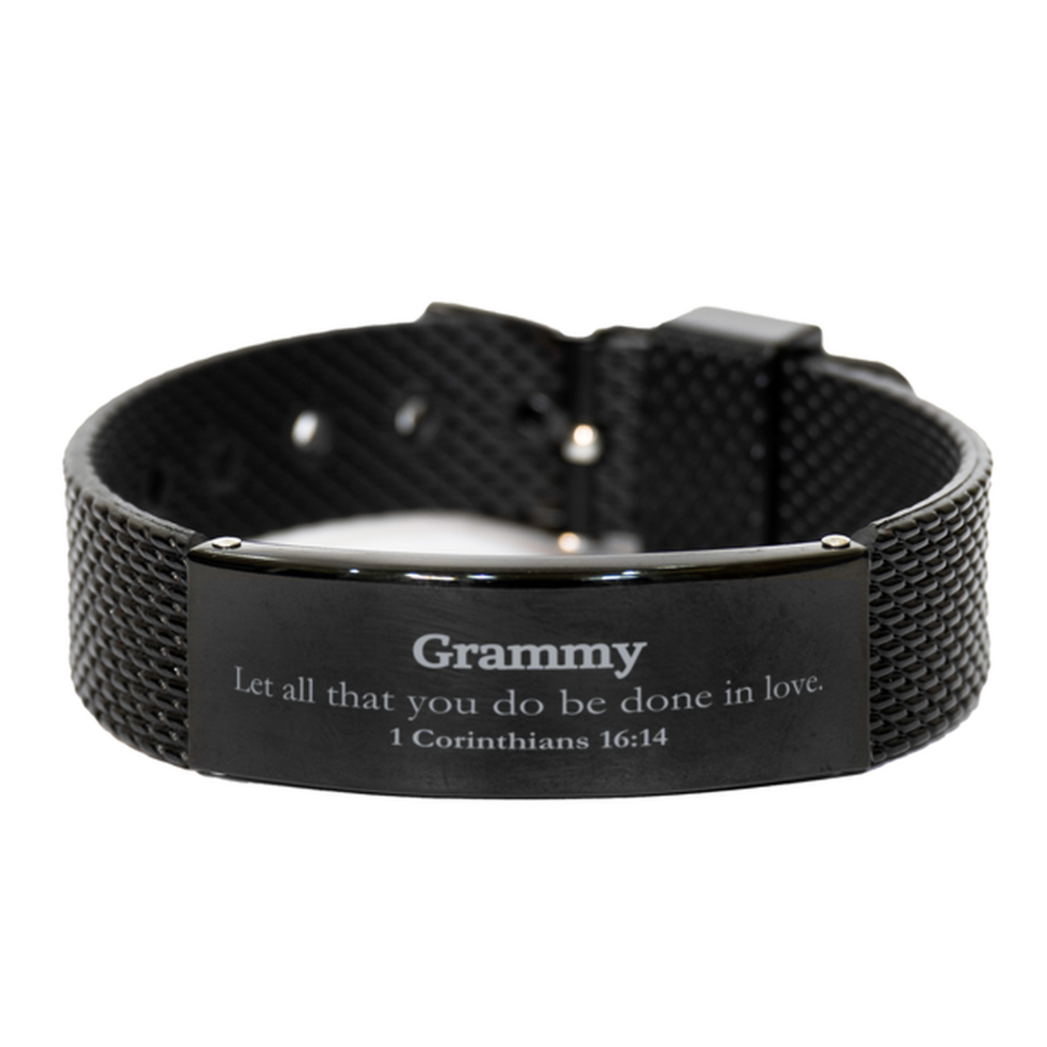 Christian Grammy Gifts, Let all that you do be done in love, Bible Verse Scripture Black Shark Mesh Bracelet, Baptism Confirmation Gifts for Grammy