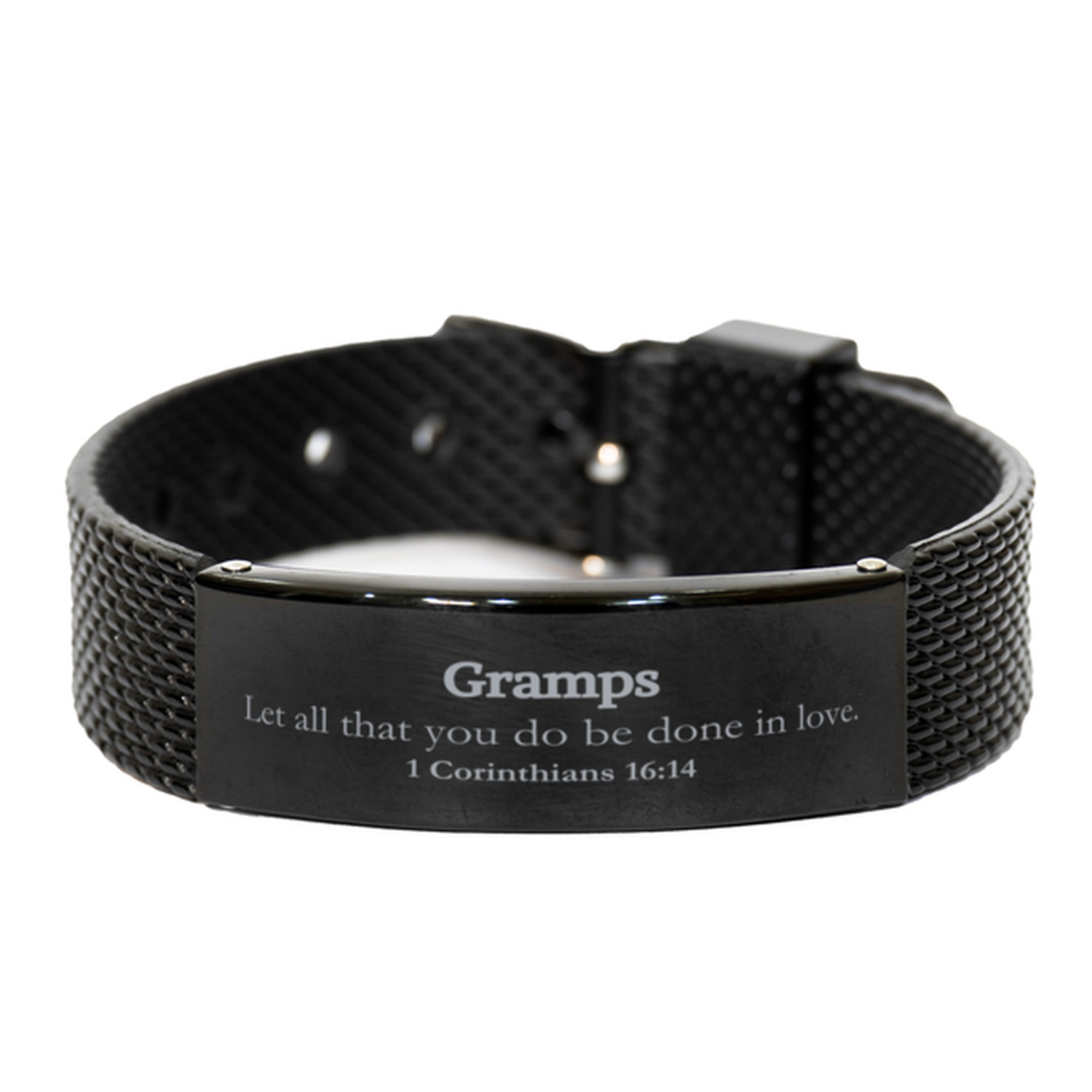 Christian Gramps Gifts, Let all that you do be done in love, Bible Verse Scripture Black Shark Mesh Bracelet, Baptism Confirmation Gifts for Gramps