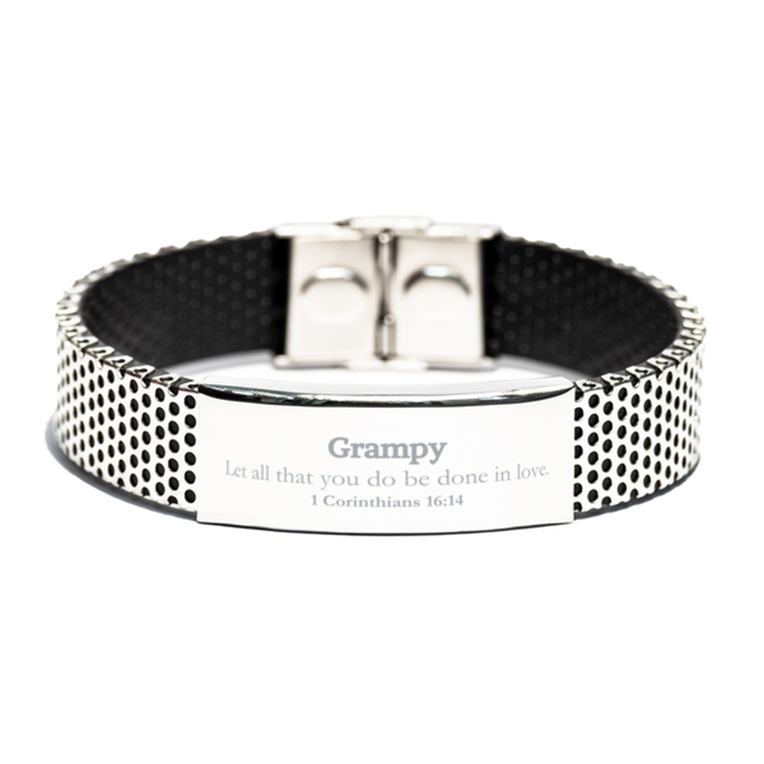 Christian Grampy Gifts, Let all that you do be done in love, Bible Verse Scripture Stainless Steel Bracelet, Baptism Confirmation Gifts for Grampy