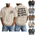 thumbnail image 1 of Christian Graphic Shirts for Men God's Plan Is Worth The Wait Oversized Acid Wash Tshirt Faith Back Print Religious T-shirts Casual Tops for Streetwear Summer Vacation, 1 of 6