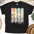 thumbnail image 1 of Christian Graphic T-Shirt He Is Risen Cross Floral Design for Men Women, Black, Size 2XL, 1 of 6