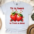 thumbnail image 1 of Christian Graphic T-Shirt Tis So Sweet to Trust in Jesus Strawberry Design, Ash, Size M, 1 of 6