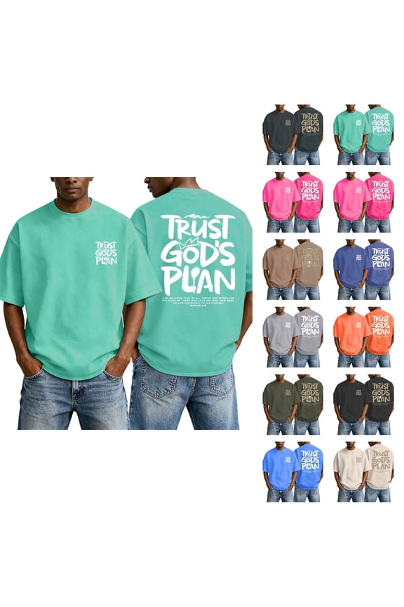 Christian Graphic T Shirts for Men Trust God's Plan Vintage Acid Wash Tshirt Oversized Faith Back Print Tshirts Short Sleeve Casual Streetwear Summer Tops