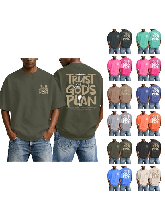 Christian Graphic T Shirts for Men Trust God's Plan Vintage Acid Wash Tshirt Oversized Faith Back Print Tshirts Short Sleeve Casual Streetwear Summer Tops