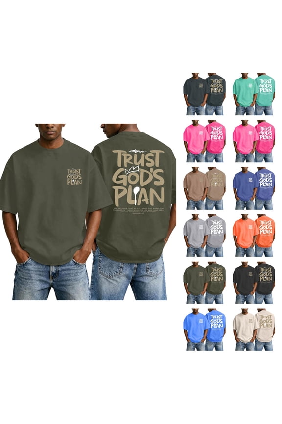Christian Graphic T Shirts for Men Trust God's Plan Vintage Acid Wash Tshirt Oversized Faith Back Print Tshirts Short Sleeve Casual Streetwear Summer Tops