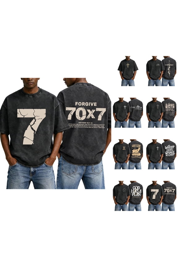 Christian Graphic T Shirts for Men Vintage Acid Wash Tshirt Oversized Short Sleeve Faith Shirts Casual Streetwear Summer Tops