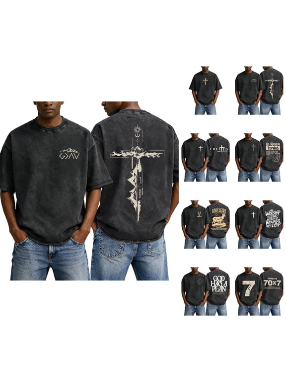 Christian Graphic T Shirts for Men Vintage Acid Wash Tshirt Oversized Short Sleeve Faith Shirts Casual Streetwear Summer Tops