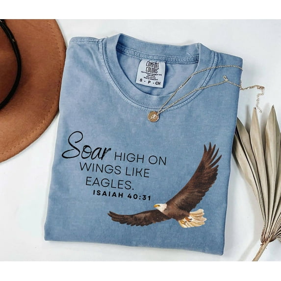 Christian Graphic Tee – Comfort Colors Eagle Wings Shirt with Bible Verse, Unisex Religious T-Shirt