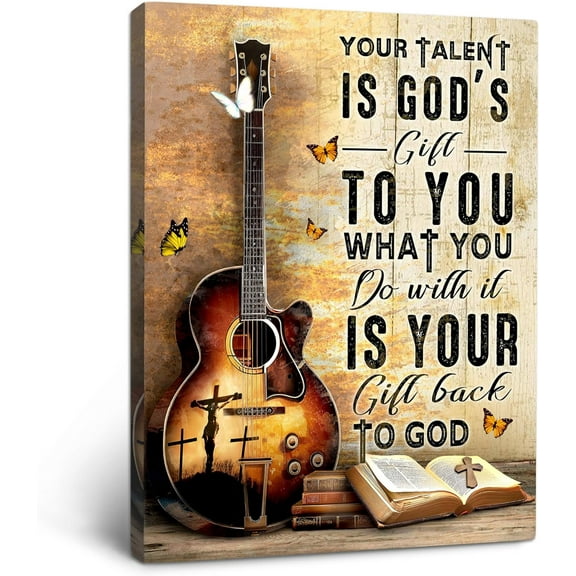 Christian Guitar Wall Art Inspirational Quotes Music Guitar Pictures Wall Decor Your Talent Is God''S Gift To You Framed Artwork Canvas Prints Music Room Decor For Music Studio Bedroom 12"X16"