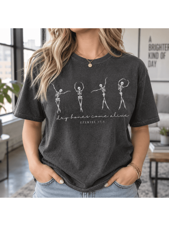 Christian Halloween Shirt Dry Bones Come Alive Dancing Skeleton, Jesus Bible Verse Shirt, Faith Scripture Shirt, Comfort Colors Tee