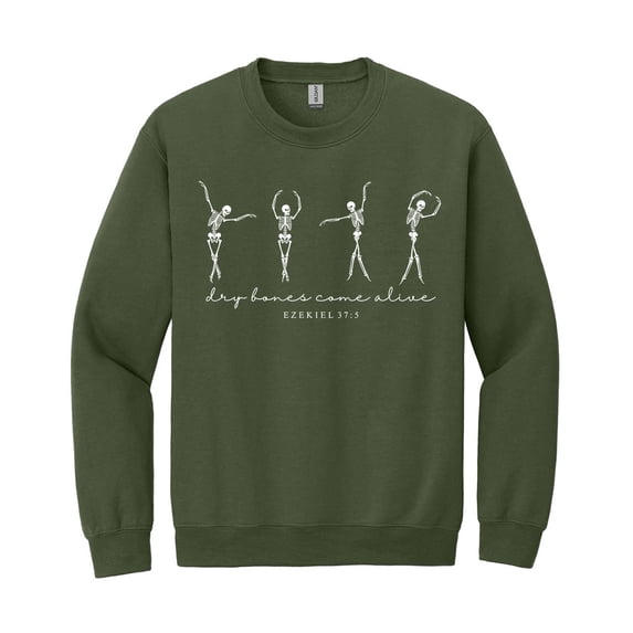 Christian Halloween Sweatshirt, Dancing Skeleton Dry Bones Come Alive, Bible Verse Faith Pullover