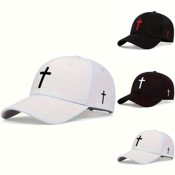 Christian Hats for Men Women Jesus Cross Print Baseball Cap Faith Religious Spring Fall Unisex Hat Red One Size