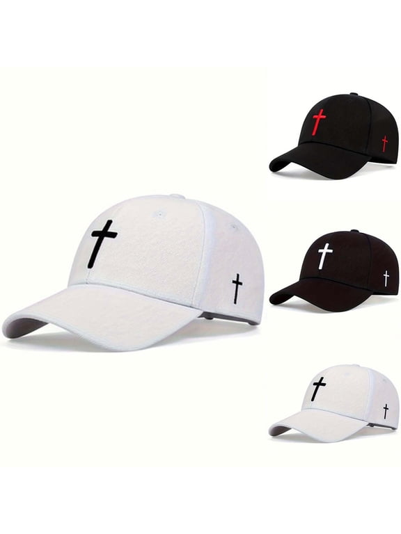Christian Hats for Men Women Jesus Cross Print Baseball Cap Faith Religious Spring Fall Unisex Hat White One Size