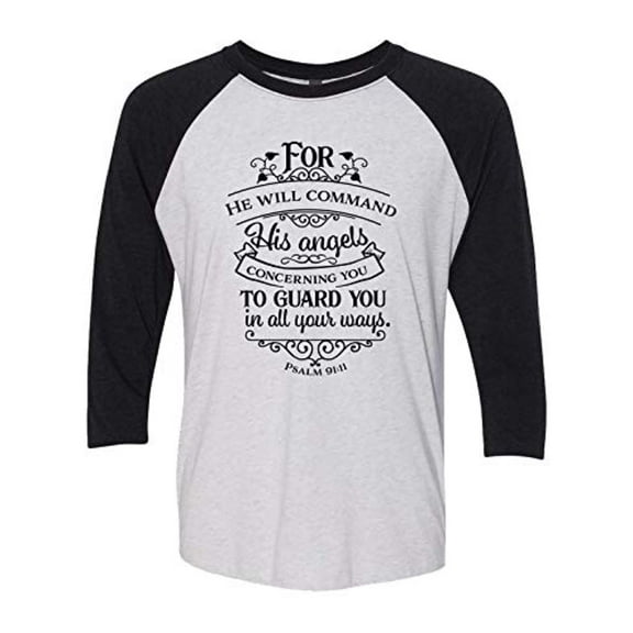 Christian He Will Command His Angels.Psalm 91:11 Ladies Baseball Tee-Black-XXL