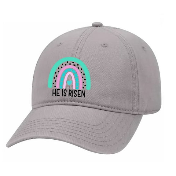 Christian He is Risen Boho Rainbow Embroidered Twill Baseball Cap Hat with Adjustable Metal Buckle Back-Charcoal