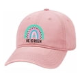 thumbnail image 1 of Christian He is Risen Boho Rainbow Embroidered Twill Baseball Cap Hat with Adjustable Metal Buckle Back-Pink, 1 of 4