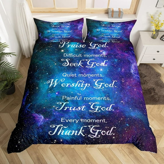 Christian Healing Duvet Cover Set with Inspirational Thoughts and Prayers Women Bedding Sets Colorfu