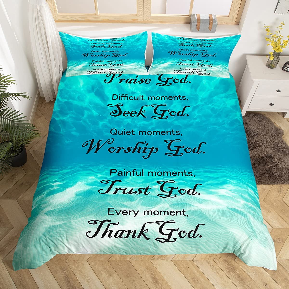 Christian Healing Duvet Cover Set with Inspirational Thoughts and