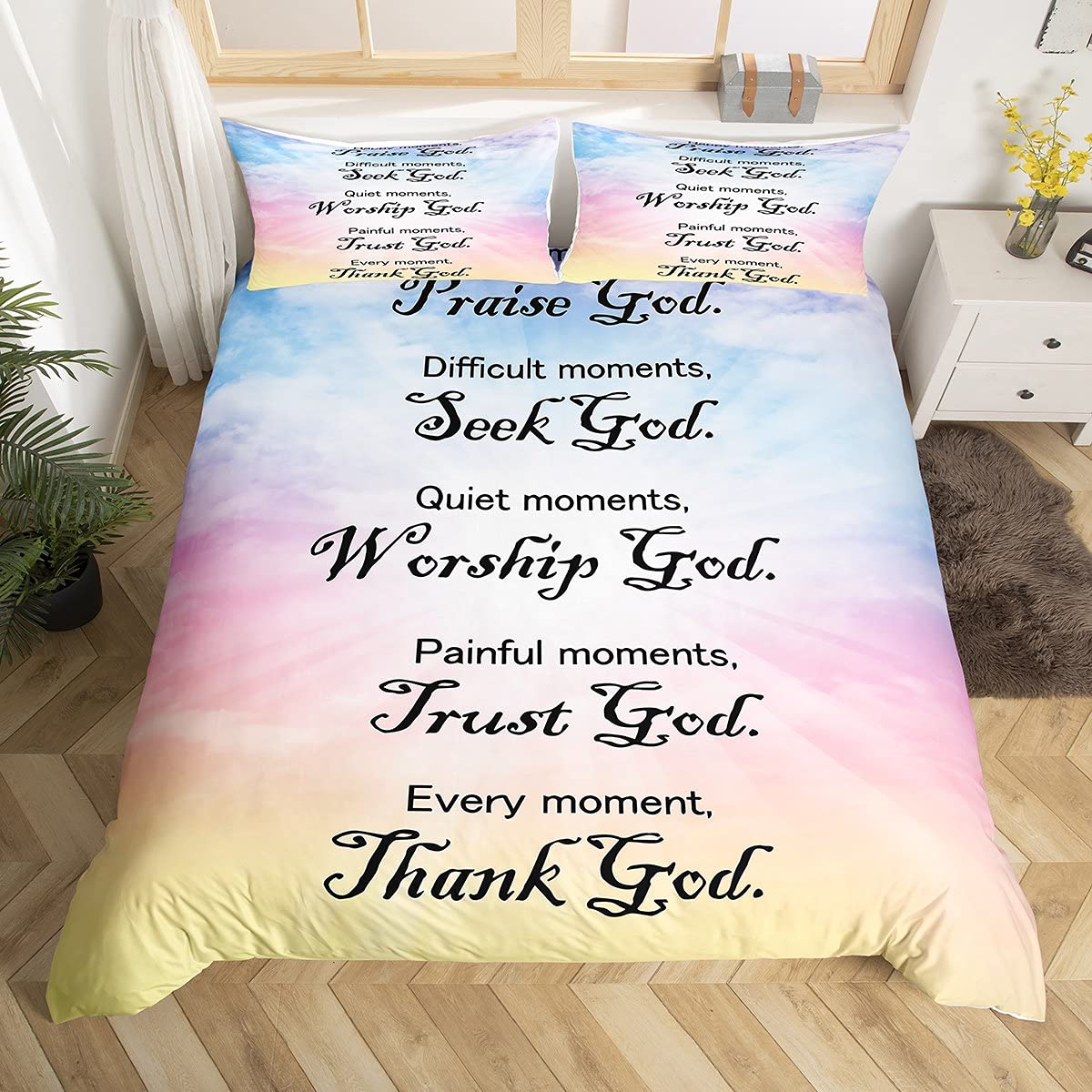 Christian Healing Duvet Cover Set with Inspirational Thoughts and