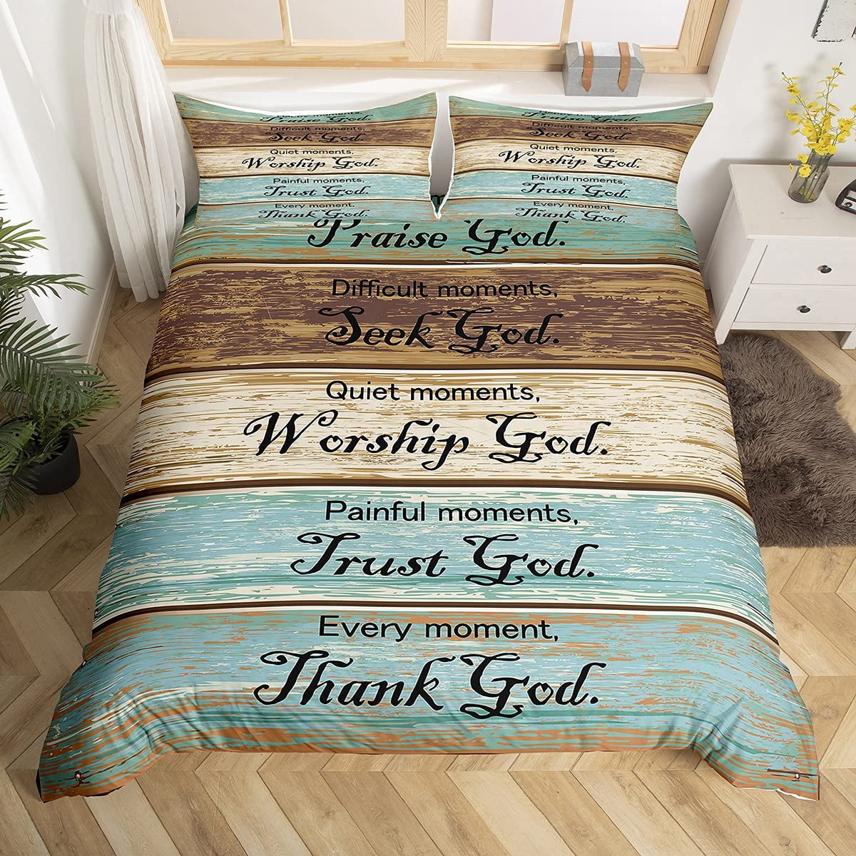 Christian Healing Duvet Cover Set with Inspirational Thoughts and