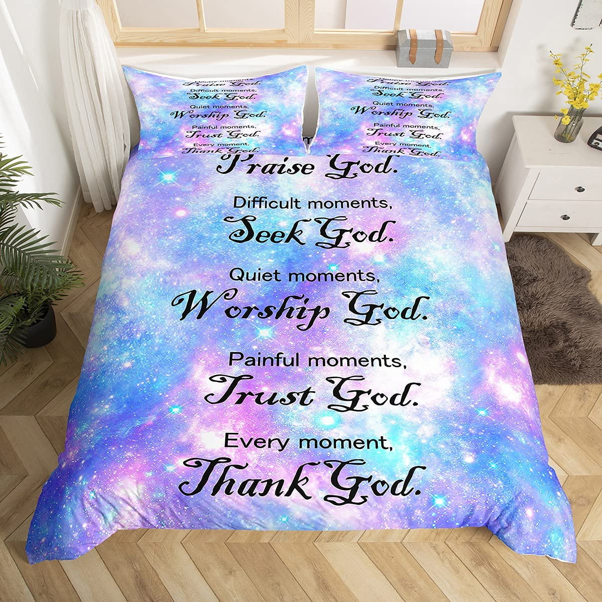 Christian Healing Duvet Cover Set with Inspirational Thoughts and