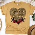 thumbnail image 1 of Christian Heart T-Shirt – Christ Is Our Righteousness Scripture Tee with Red Roses & Bible Verse, Gold, Size L, 1 of 6