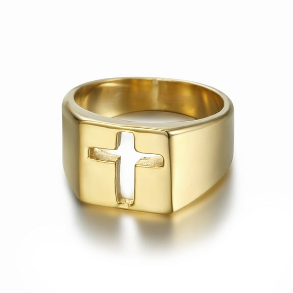 Christian Hollow Cross Amulet Men Rings 14K Yellow Gold  Women Jewelry Punk Rock Cool Stuff Fashion Accessories Gift