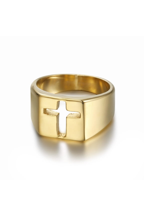 Christian Hollow Cross Amulet Men Rings 14K Yellow Gold Women Jewelry Punk Rock Cool Stuff Fashion Accessories Gift