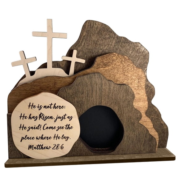 Christian Home Decor The Empty Tomb Easter Scene and Cross Decoration, Easter Resurrection Scene Set Wooden Jesus Sign for The Home, Tabletop, Office