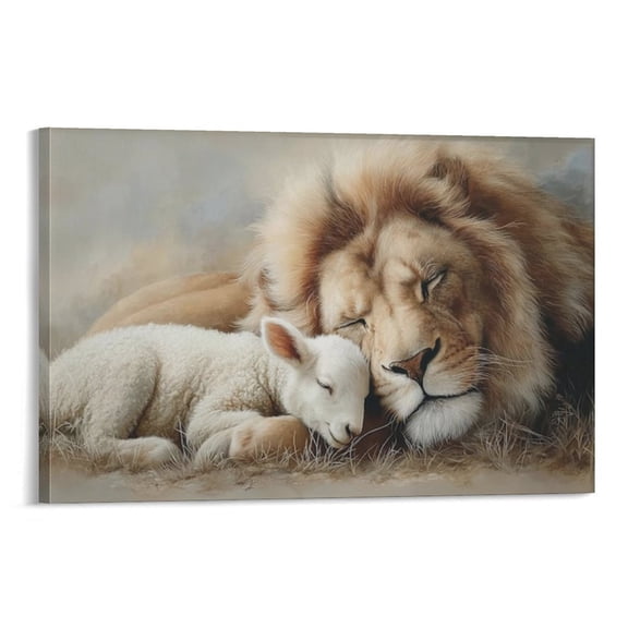 Christian Home Wall Decor Art - Lion And Lamb Canvas Print Judas Lion Poster Bible Text God Painting Gifts Canvas Painting Poster Wall Art Decorative Picture Prints Modern Decor 16x24inch(40x60cm)