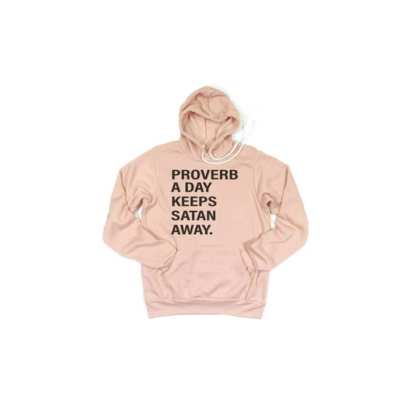 Christian Hoodie, Proverb A Day Keeps Satan Away, Christian Gift, Jesus Hoodie, Proverbs, Christian Apparel, Unisex Fit, Gift For Her, Jesus, Peach (Black Text), XL