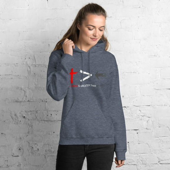 Christian Hoodie - The Cross is Greater Than my Past (Heather Sport Dark Navy, M)