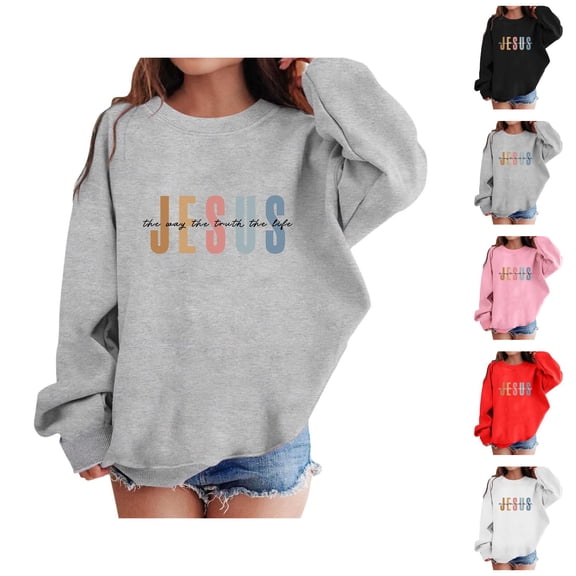 Christian Hoodies for Girl Jesus The Way The Truth The Life Long Sleeve Crewneck Sweatshirt Pullover Tops