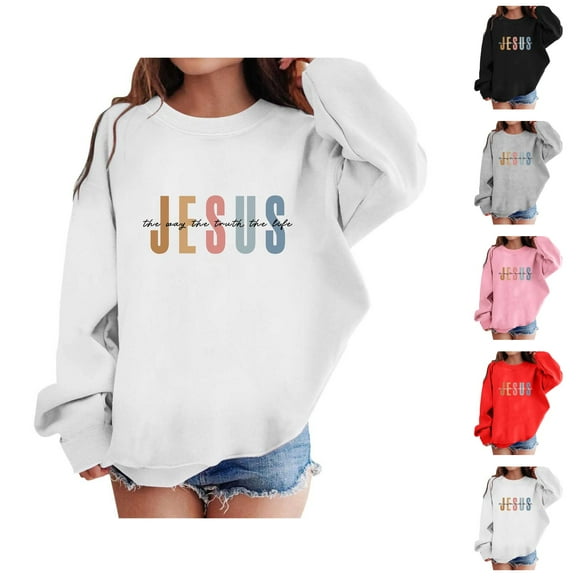 Christian Hoodies for Girl Jesus The Way The Truth The Life Long Sleeve Crewneck Sweatshirt Pullover Tops
