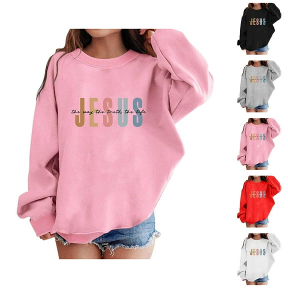 Christian Hoodies for Girl Jesus The Way The Truth The Life Long Sleeve Crewneck Sweatshirt Pullover Tops
