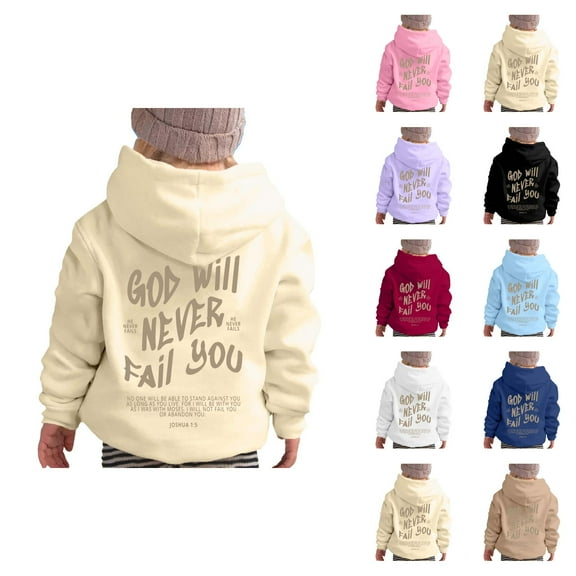 Christian Hoodies for Girls God Will Never Fail You Cute Bible Verse Graphic Hooded Sweatshirt with Pockets Pullover Tops